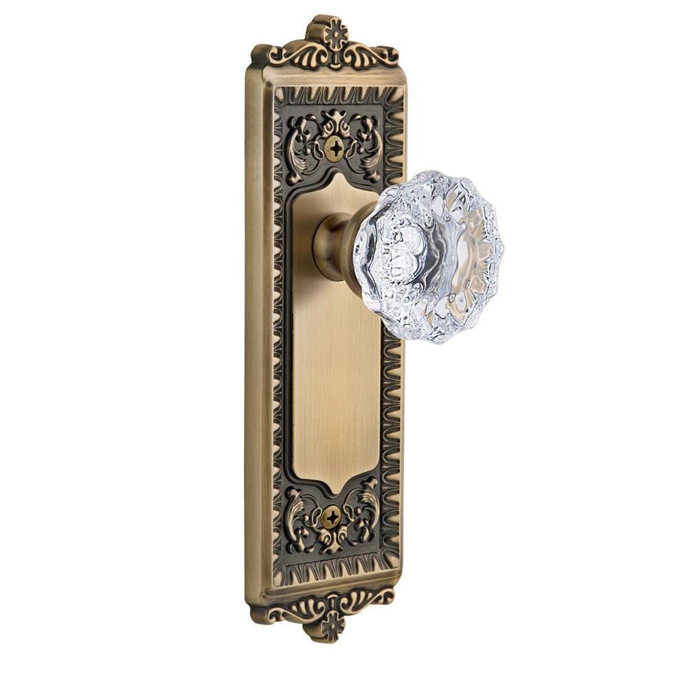 Grandeur by Nostalgic Warehouse WINFON Privacy Knob - Windsor Plate with Fontainebleau Crystal Knob in Vintage Brass